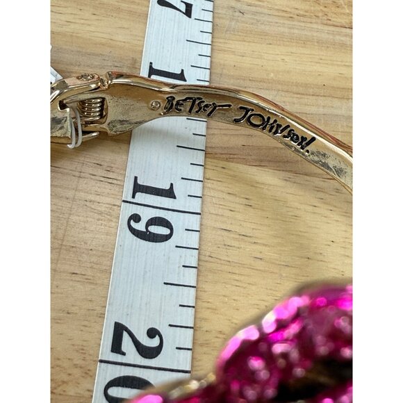Betsey Johnson Rose-Themed Hinged Bangle Bracelet With Pink Rhinestones & Blue - Picture 4 of 14
